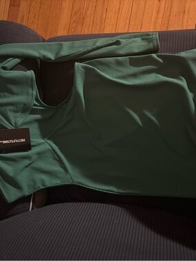 Topshop Forest Green Ribbed Long-Sleeve Tunic Top